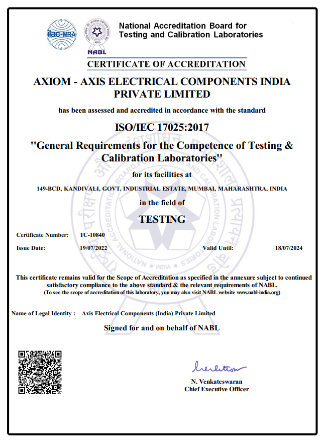 NABL Accredited & UL Approved Testing Lab - Axis Electricals